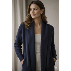 C by Bloomingdale's Open Cardigan Cashmere Drape Marled Blue Cozy Soft Sz -S